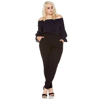 Black curve crepe tapered trousers